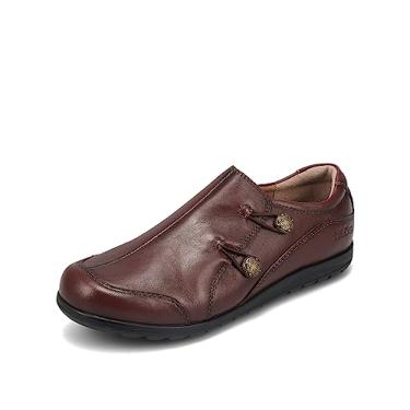 Imagem de Taos Sapatos femininos sem cadarço - slip-on de couro elegante com palmilha removível com suporte de arco e amortecimento premium - Conforto o dia todo e estilo diário, Uísque, 7.5 Wide