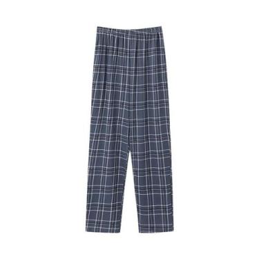 Imagem de Calças De Pijama De Algodão Para Adultos, Estilo Xadrez, Confortáveis 