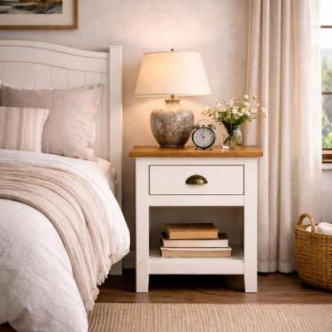 Imagem de Mesa de Cabeceira Madeira Maciça Boho Rústica Mesinha Quarto - LaCasaM