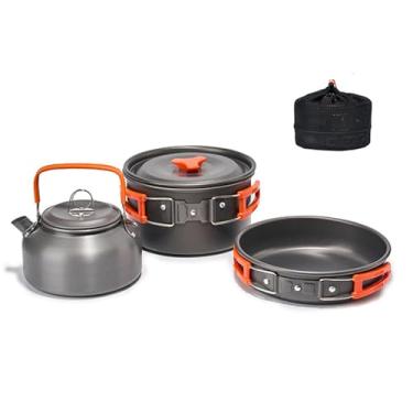 Imagem de Conjunto de Panelas para Camping e Trekking Portátil Kit Cozinha Piquenique Panela Alumina Fritar chaleira Acessório Viagem