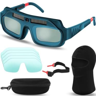 Imagem de Tellegloww 1 conjunto de óculos de soldagem solar, óculos de soldagem com escurecimento automático, máscara de capacete com lentes de substituição (lentes comuns-verde)
