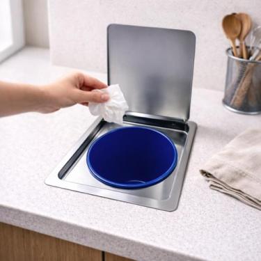 Imagem de Lixeira Quadrada Embutir Pia Bancada Aço Inox Escovado 5 L - Stillus H