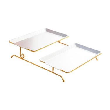 Imagem de Fenteer Prato de frutas de dois andares, suporte para petiscos, expositor de ferro fundido para armazenamento e decoração, ideal para restaurantes, casas, Prata