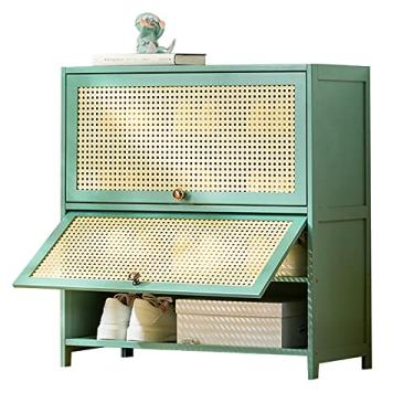 Imagem de Armário de sapatos de bambu com portas de vime moderno organizador de armazenamento de sapatos de entrada para corredor, banheiro, cozinha, armário de sapato, armário de armazenamento de sapatos