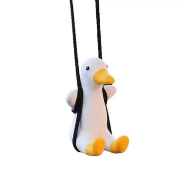 Imagem de MOYEE Enfeite para pendurar no espelho retrovisor de carro de pato balançando, interior engraçado com pingente de carro adequado para homens e mulheres (pato branco)