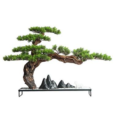 Imagem de SLGGPJBU Plantas Artificiais Verdes Plantas Artificiais Bonsai Chinês Pinheiro Decoração Falso Vaso Planta e Escultura para Interior de Casa Sala de Estar Decoração de Hotel Bonsai Pinheiro