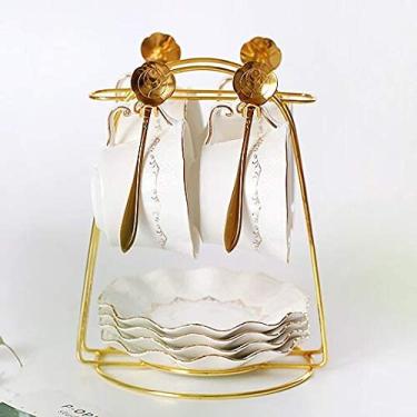 Imagem de Conjunto de pote e xícara de cerâmica para chá da tarde, pires, colher, vela, vidro de aquecimento, bule de chá, canecas de café europeias, bandeja de porcelana, decoração de casa, conjunto de chá