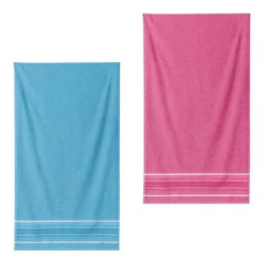 Imagem de Kit 4 Toalha De Banho Ele E Ela 100% Algodão 280g/m² (Rosa - Azul Claro)