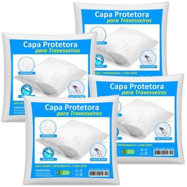 Imagem de Kit 4 Capas Travesseiro Impermeável Branca 50cm x 70cm Com Zíper e Hip