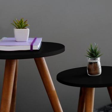 Imagem de Mesa Redonda De Canto Apoio e Lateral Retro Pe Palito - KELAN, Preto
