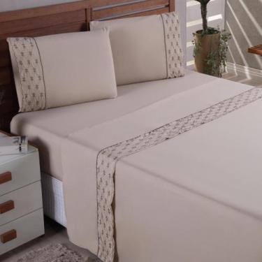 Imagem de Kit Lençol Casal 04 Peças Percal 400 Fios Jogo De Cama Avelã - Gabriel