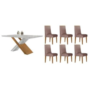Imagem de Sala Jantar Mesa Imperatriz Tampo c/ Vidro Curvo 180cm+6 Cadeiras Dako