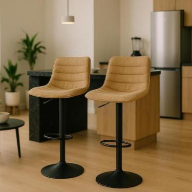 Imagem de Banqueta Alta Estofado Com Encosto Alto Giratória Para Cozinha Barbace