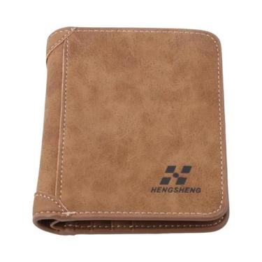 Imagem de Carteira Curta Masculina De Couro Fosco Retrô, Três Dobras, Multi-cart