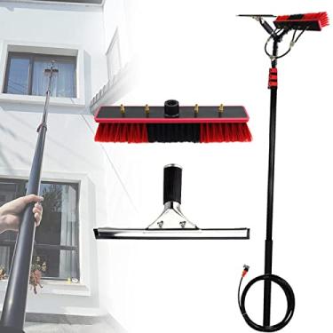 Imagem de Escova de limpeza de janela de poste alimentada a água de 6,5 m ajustável e ferramenta de limpeza de painel solar com raspador de vidro – ideal para limpeza de janelas e painéis fotovoltaicos
