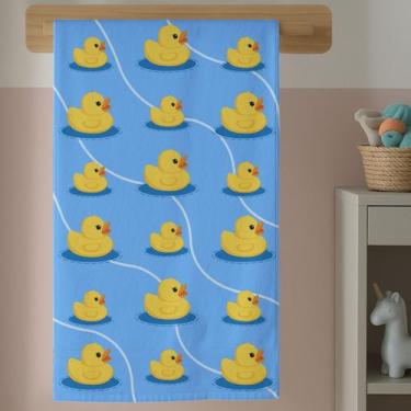 Imagem de Toalha Infantil Azul Unissex Pato Amarelo Estampa Fofa Secagem Rápida 