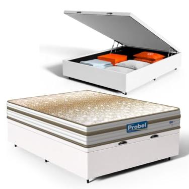 Imagem de Cama Box Baú com Colchão de Molas Ensacadas Double Face Pillow Euro Alfa Probel (Branco, Casal)