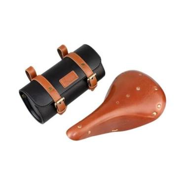 Imagem de Selim De Bicicleta Clássico Retrô Marrom Em Couro Genuíno Com Capa Par