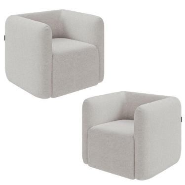 Imagem de Kit 2 Poltronas Decorativas Sala De Estar Trinidad Base Fixa Bouclê Cinza G33 - Gran Belo