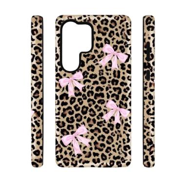 Imagem de qizjio Capa de telefone com estampa de leopardo de guepardo preppy à prova de choque capa protetora para celular com laço coquete para Samsung Galaxy S25 Ultra