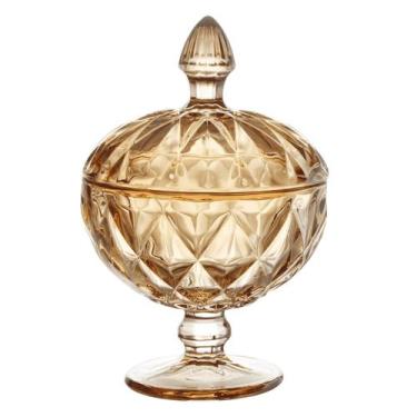 Imagem de Potiche de Vidro C/ Pé Diamond Âmbar Baleiro Bomboniere 12x18x5cm Resi