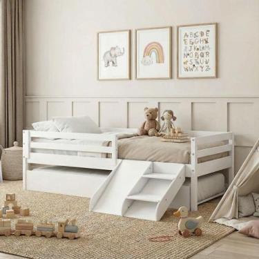 Imagem de Bicama Infantil Prime com Kit Escadinha/Escorrega Branco - Casatema, B