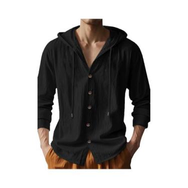 Imagem de Camisa Masculina Leve De Algodão E Linho De Manga Longa Respirável Par