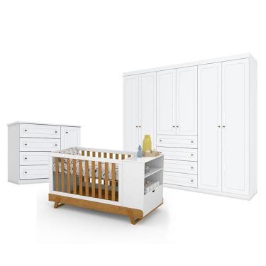 Imagem de Quarto de Bebê Americano 6 Portas com Berço Multifuncional Bkids Branco Freijó Eco Wood - Matic - Henn