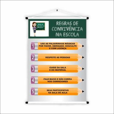 Imagem de Banner de Lona Educativo Regras de Convivência na Escola 70x55cm - Udi