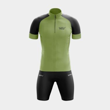 Imagem de Conjunto de Ciclismo Feminino Camisa Verde Militar Way Fresh Manga Curta e Bermuda Forro Espuma-Masculino