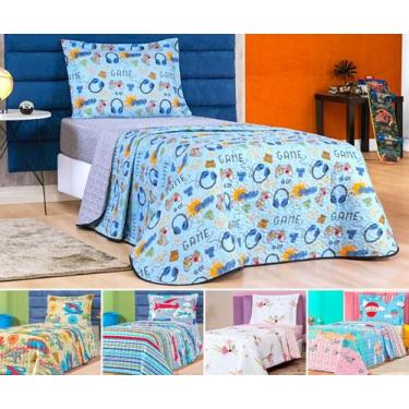 Imagem de Cobre leito menino menina solteiro dupla face colcha matelasse estampa