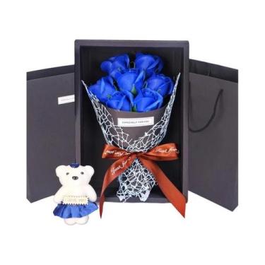 Imagem de Bouquet De Rosas Artesanal Com 7 Cabeças E Caixa De Presente Com Urso 