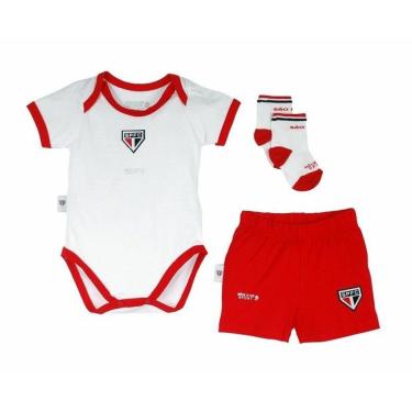 Imagem de Kit Conjunto Bebê São Paulo Com Body Shorts e Meia Oficial