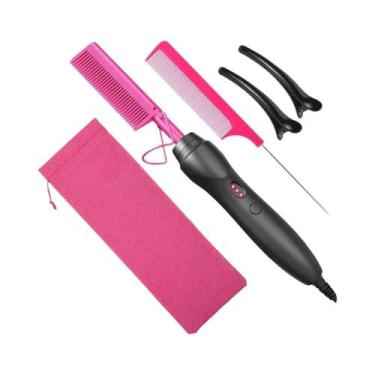 Imagem de Escova Elétrica Rosa Para Alisamento De Cabelo, Ferramenta De Estiliza