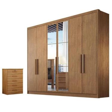 Imagem de Guarda Roupa Casal Linea Com Espelho E Gaveteiro Suiça Cumaru 23 - Horizonte