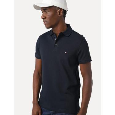 Imagem de Polo Tommy Hilfiger Masculina Slim Piquet 1985 Azul Marinho Tamanho:M/