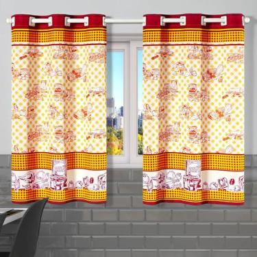 Imagem de Cortina de Cozinha 2,20m x 1,30m Estampada Decorativa para Janela Alta