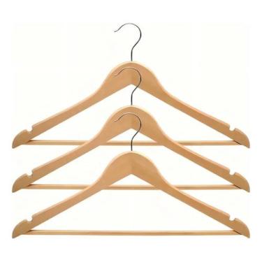 Imagem de Kit com 3 Unidades Cabide Madeira Marfim Resistente Antideslizante Ver