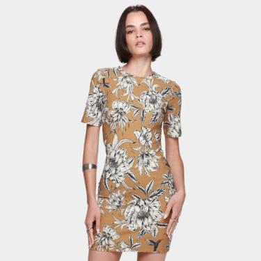 Imagem de Vestido Curto Colcci Folhagens Feminino, Marrom, Preto, EP