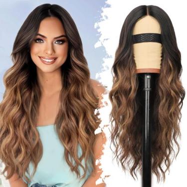 Imagem de Peruca Eawwii Brown Highlights Long Wavy Sintética 66 cm para mulheres