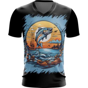 Imagem de Camiseta Gola V Pesca Esportiva Peixes Azul Paz 5 - Kasubeck Store®, P