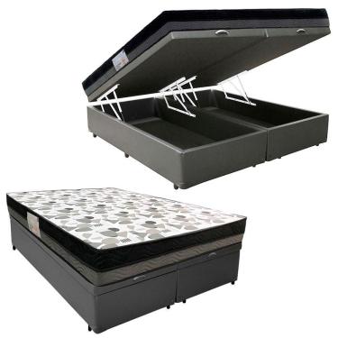 Imagem de Cama Box Baú Casal Sintético Bipartido + Colchão Ortobom Iso Dupla Face 60x138x188 Cor:...