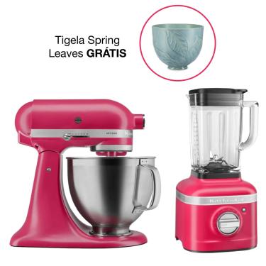 Imagem de Combo Batedeira Kitchenaid Artisan Hibiscus - Kea38aw+Liquidificador K400 Kitchenaid Hibiscus - Kuc35aw 110V