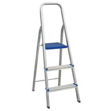 Imagem de Escada de Alumínio Doméstica com 3 Degraus Suporta 120kg Compacta Anti