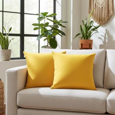 Imagem de Capas para Almofadas 55x55 Tecido Algodão Cor Amarelo Ouro Conjunto 2 