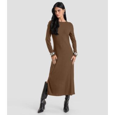 Imagem de Vestido Feminino Super Midi Canelado Dianna Marrom, PP, Marrom