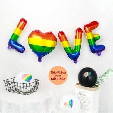 Imagem de Balão Metalizado LOVE Colorido - Animare - kit com 3 letras e 1 coraçã