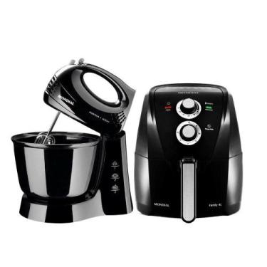Imagem de Kit Air Fryer 4L 1500W e Batedeira 3,6L 400W Preto 110V Mondial, 110V