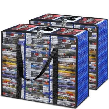 Imagem de Salajory Bolsa de armazenamento de CD/DVD, bolsas de armazenamento de Blu-ray transparentes com alças, bolsas de armazenamento de mídia (cada saco) pode conter 99 capas de Blu-ray | 64 capas de DVD |