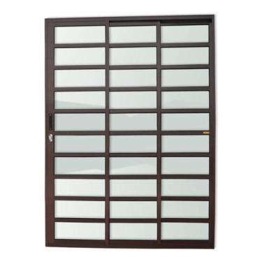Imagem de Porta de Alumínio de Correr 210x120cm 3 Folhas com Travessa e Vidro Li